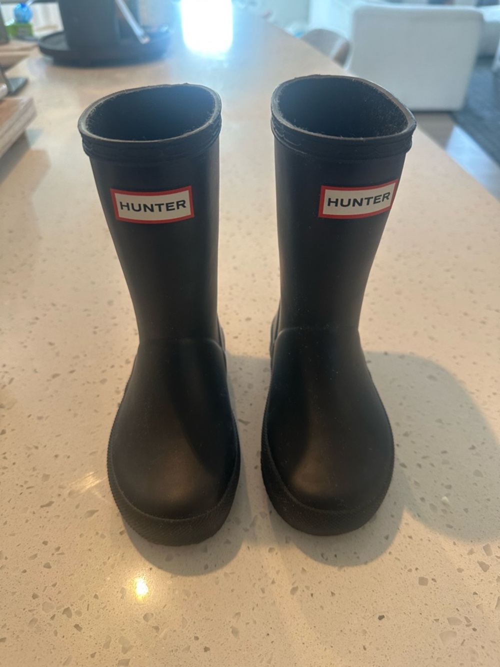 Hunter Black Kids Rain Boots with Red-Trim Logo
